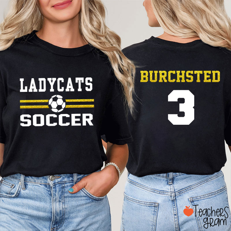 Personalized Mascot And Sport Imitation Glitter Teacher Two Sided T-Shirt