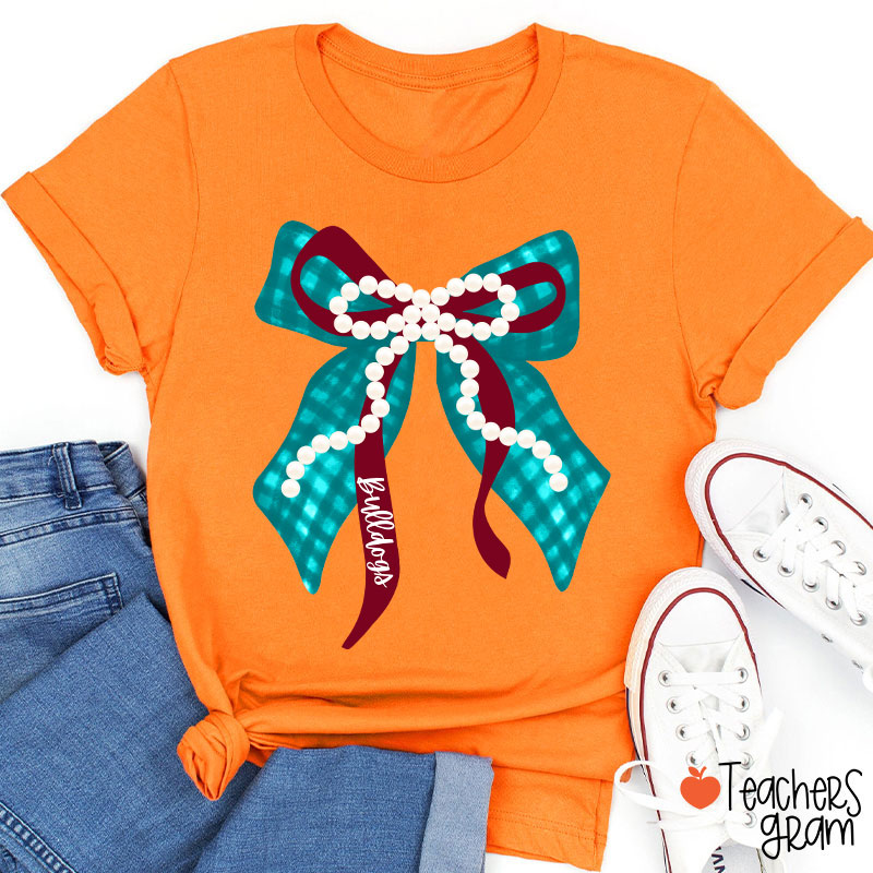 Personalized Mascot Pearl Bow Teacher T-Shirt
