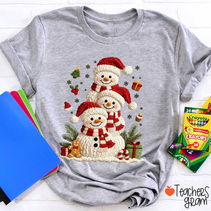 Faux Yarn Snowman Christmas Teacher T-Shirt