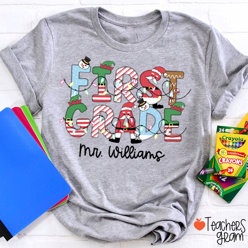 Personalized Grade And Name Christmas Teacher T-Shirt