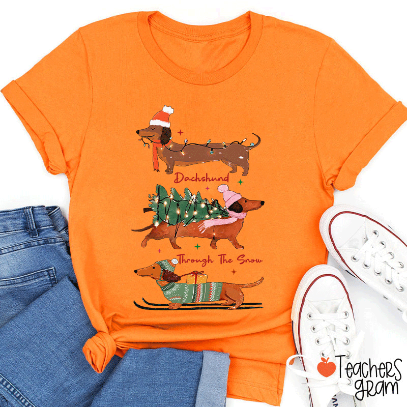 Dachshund Through The Snow Teacher T-Shirt