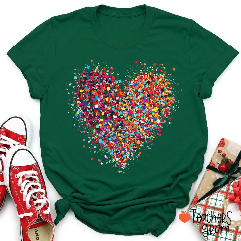 Confetti Heart Valentines Day Teacher T-Shirt