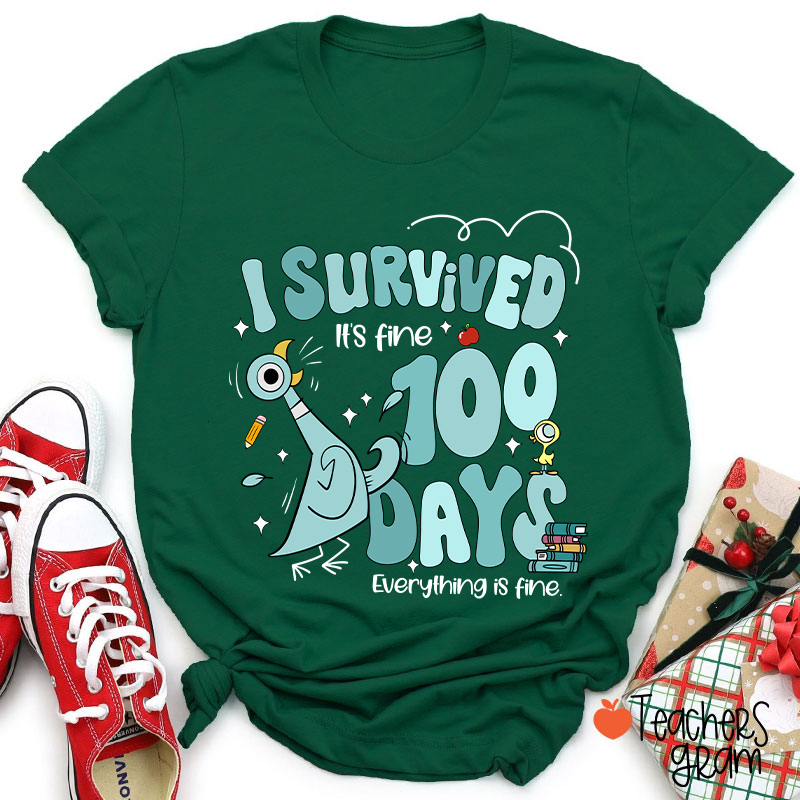 Pigeon I Survived 100 Days Teacher T-Shirt