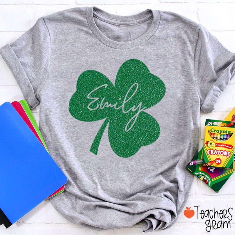 Personalized Clover Glitter Teacher T-Shirt