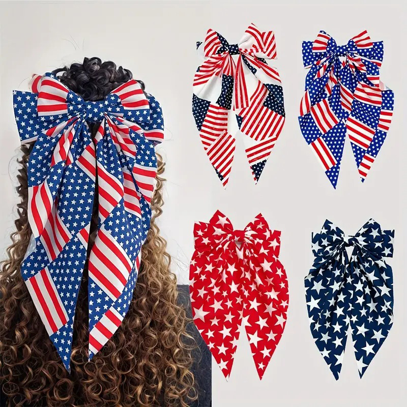 4th Of July American Flag Patriotic Hair Bow Clips