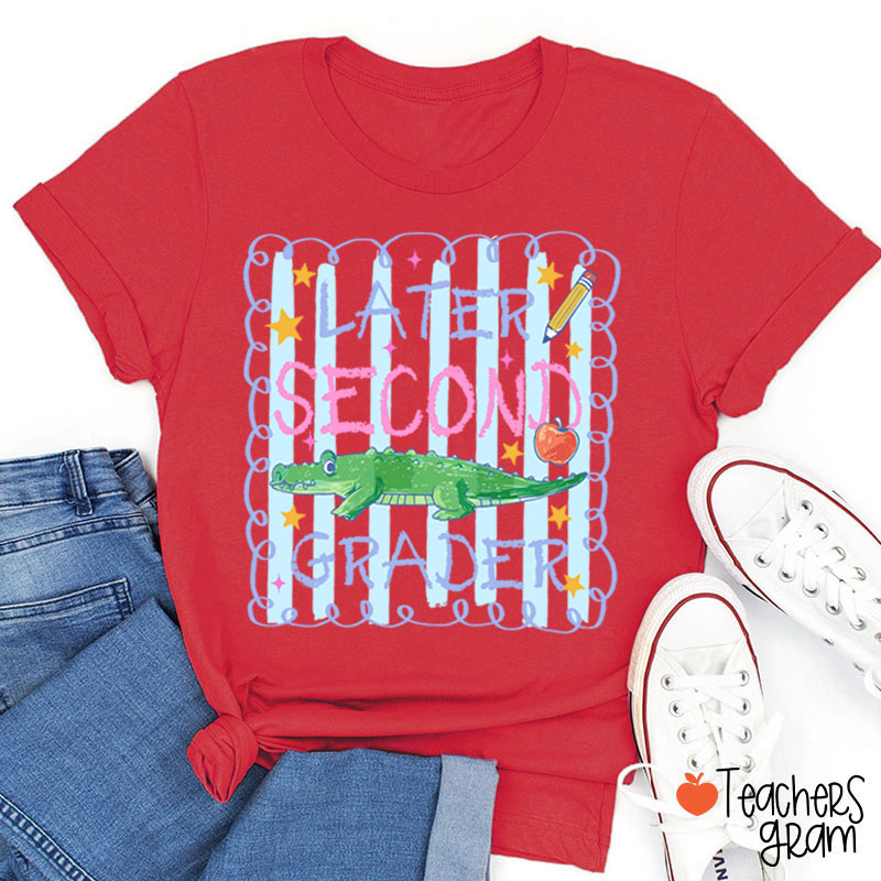 Personalized Grade Preppy Striped Later Teacher T-Shirt