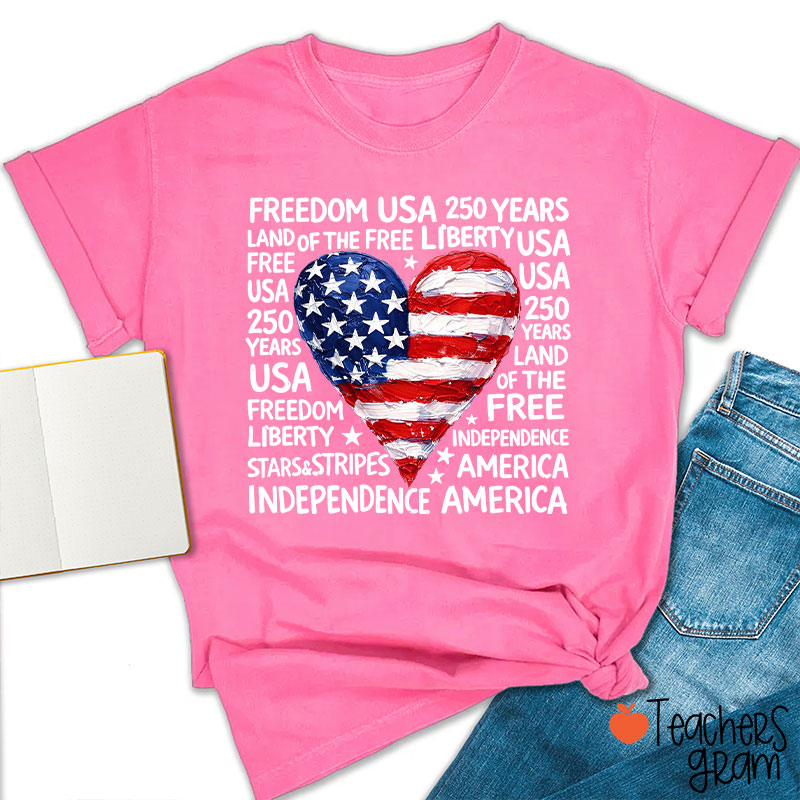 Heart Shaped American Flag Teacher T-Shirt