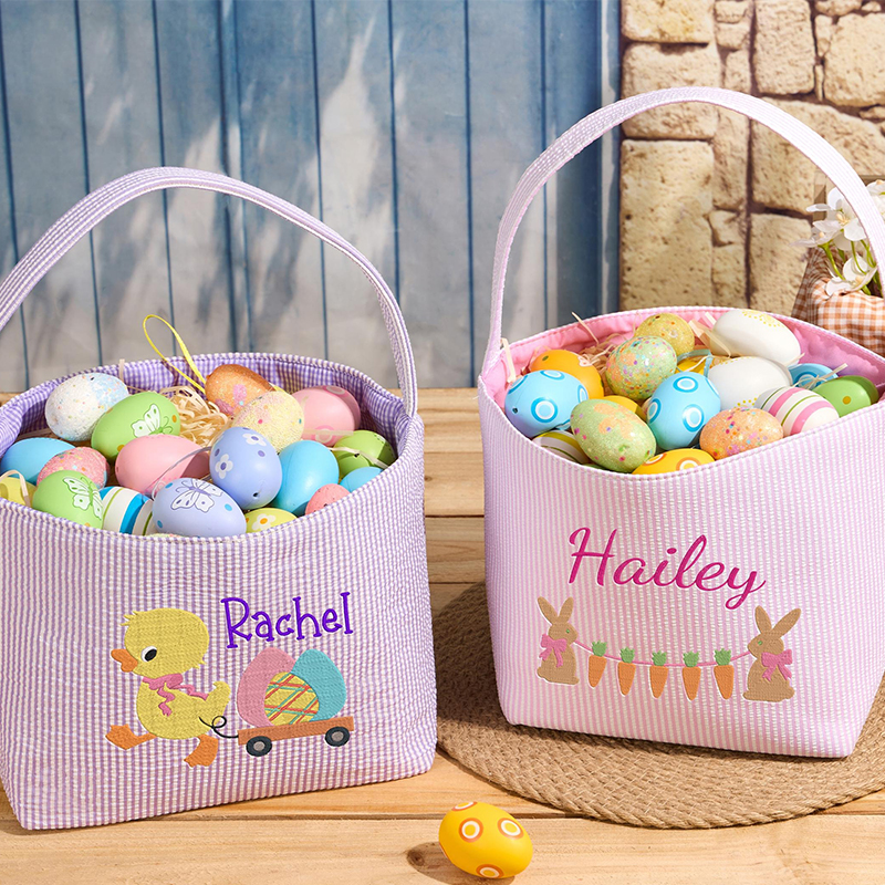 Personalized Embroidered Seersucker Easter Teacher Basket