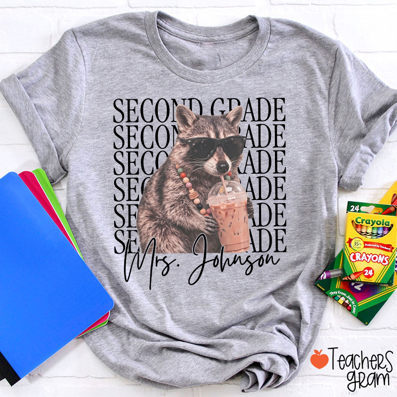 Personalized Grade And Name Raccoon Teacher T-Shirt
