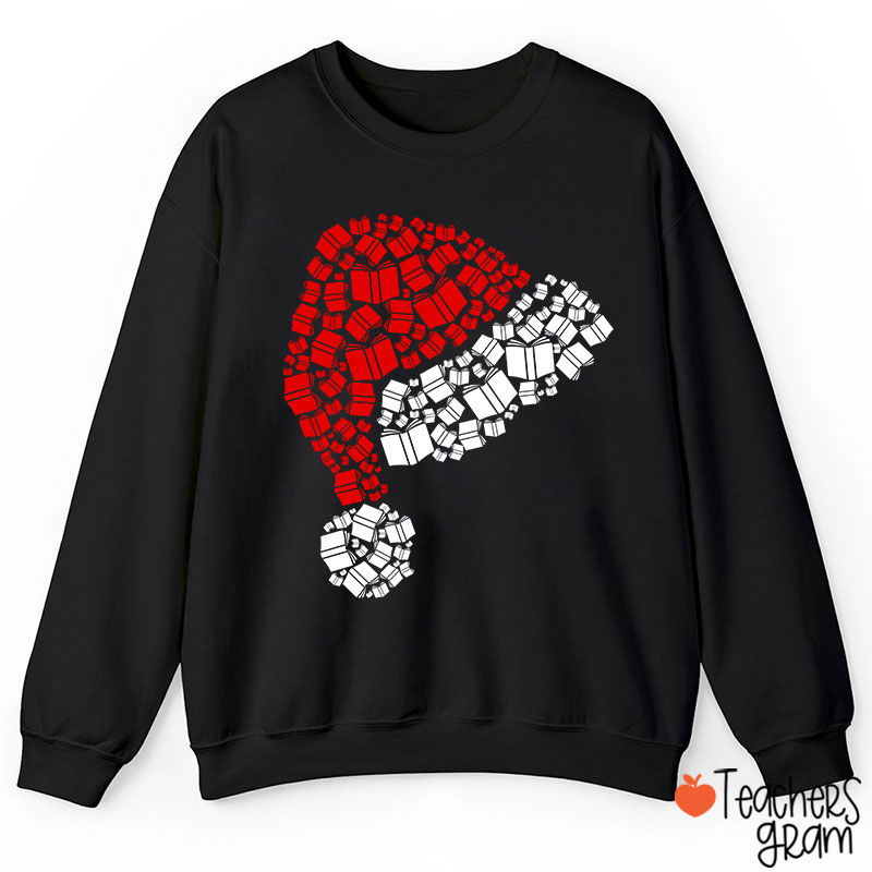 Book Christmas Hat Christmas Teacher Sweatshirt