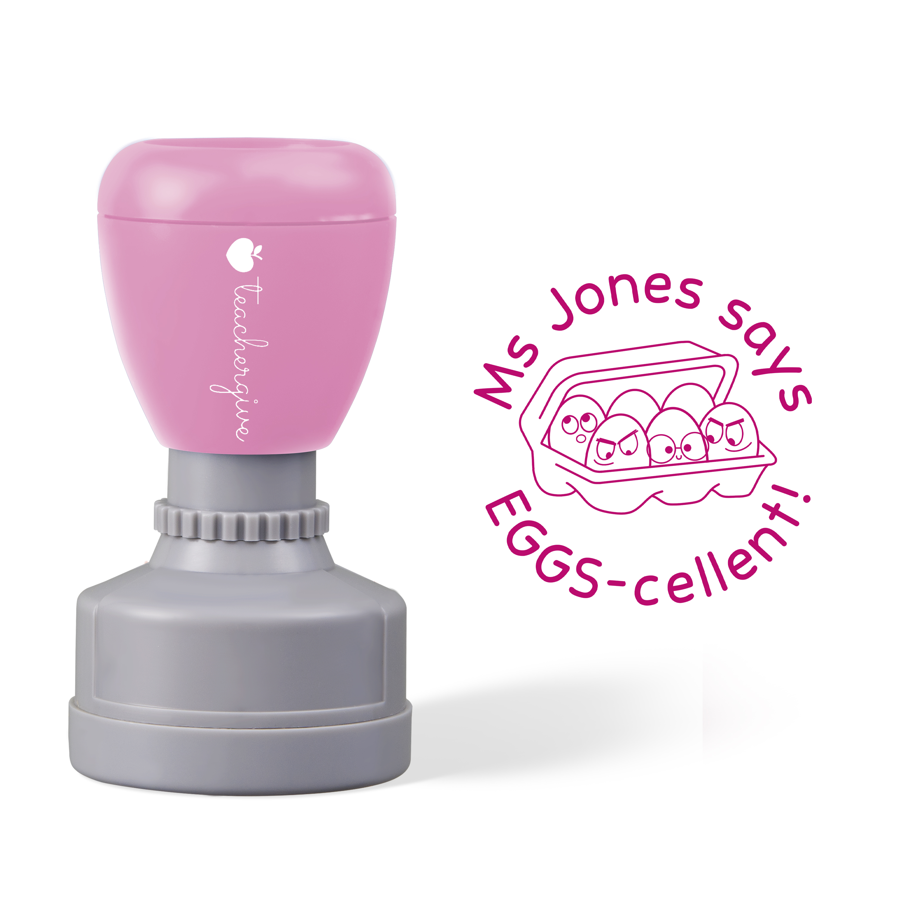 Personalized Says Egg-cellent Teacher Stamp