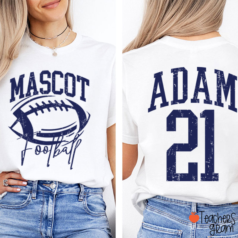 Personalized Mascot Name Number Retro Team Sport Teacher Two Sided T‑Shirt