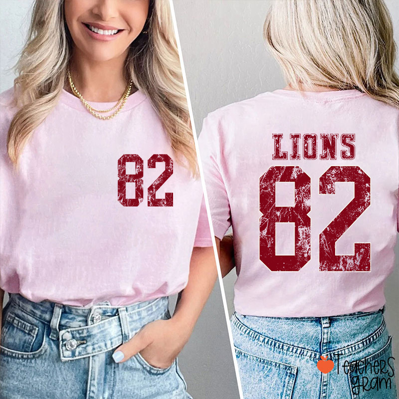 Personalized Mascot Number Faded Texture Sport Graphic Teacher Two Sided T‑Shirt