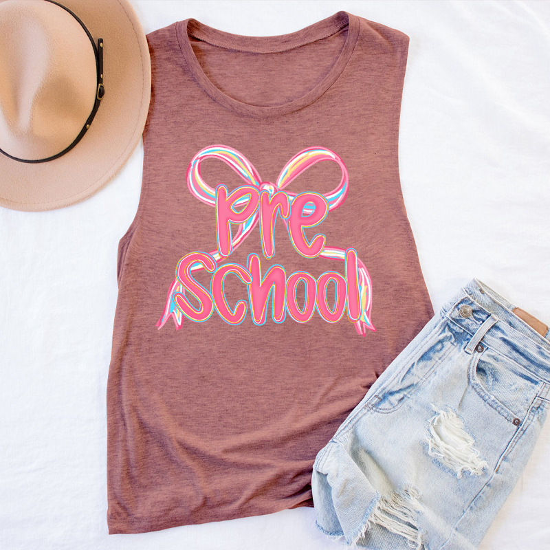 Personalized Grade Pink Bow Teacher Tank Top