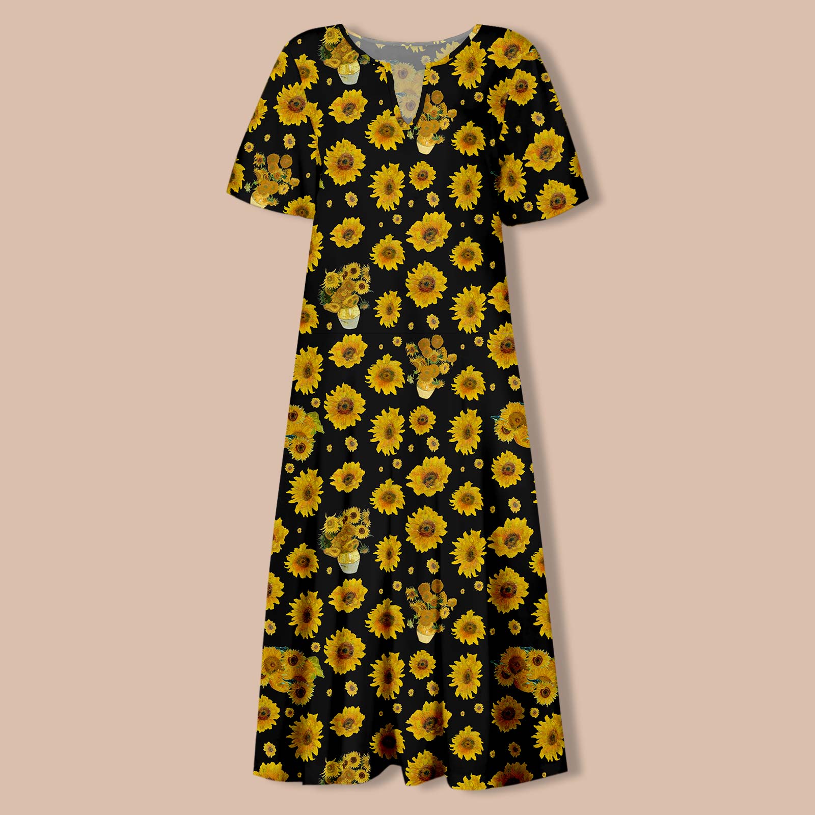 Art Sunflower Teacher V-Neck Long Dress