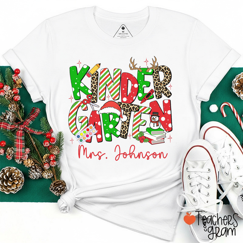 Personalized Name And Grade Christmas Vibes Teacher T-Shirt