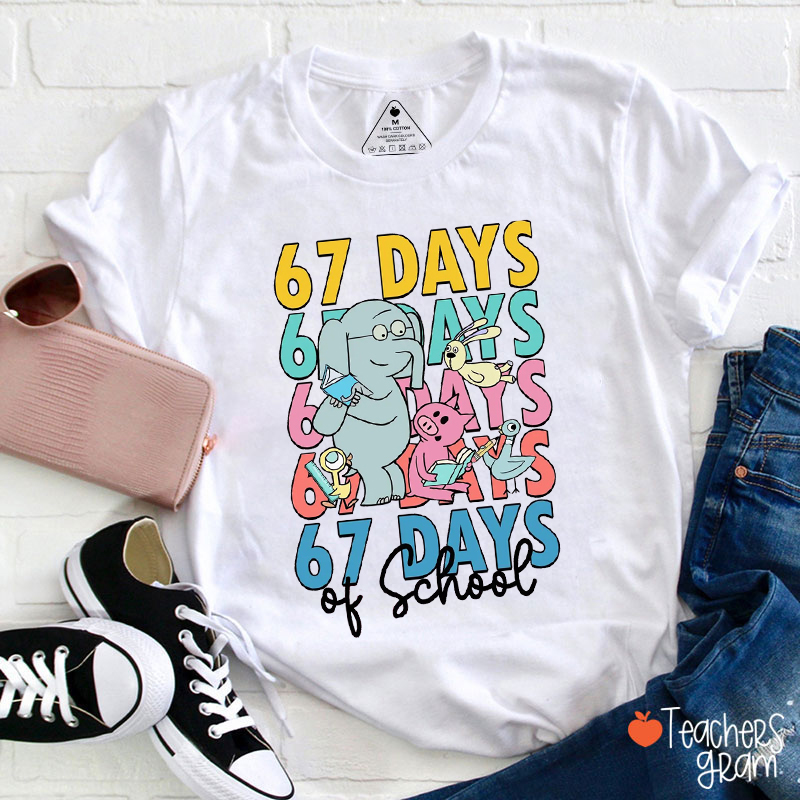 67 Days Of School Elephants Friends Teacher T-Shirt