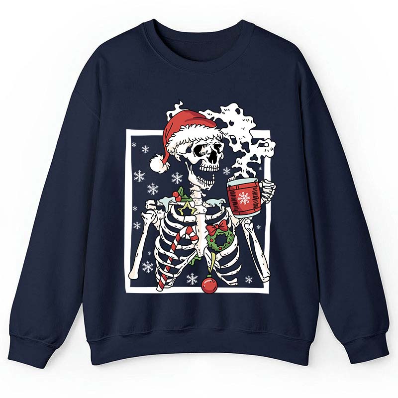 Skeleton With Smiling Skull Drinking Coffee Latte Teacher Sweatshirt