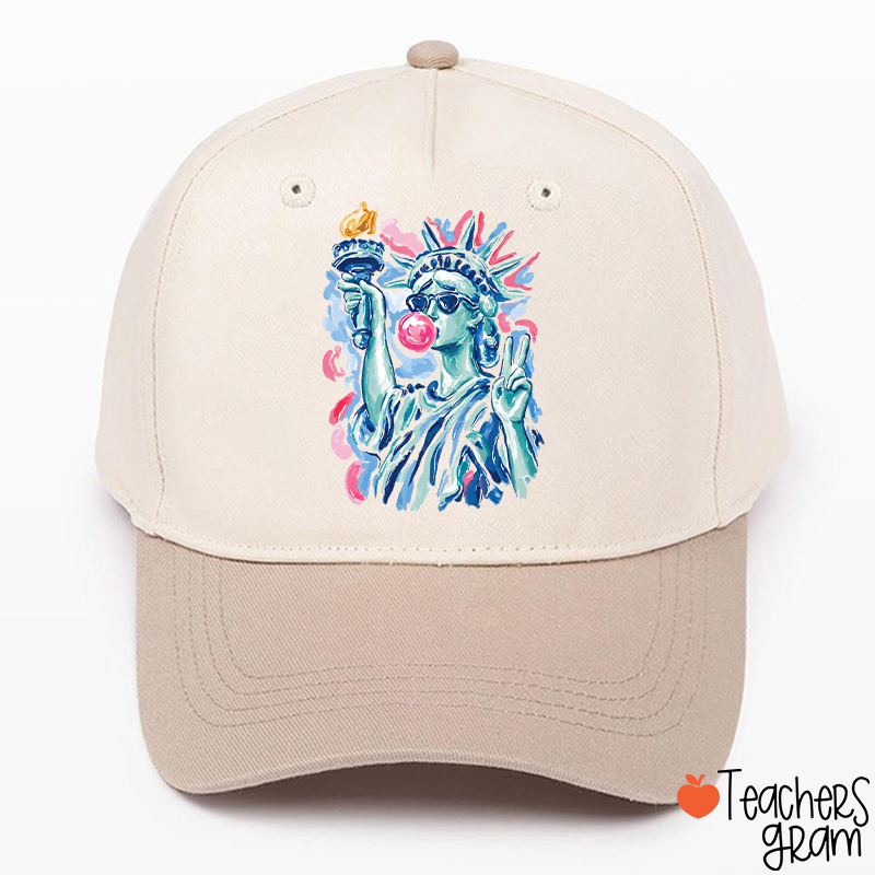 Preppy Statue Of Liberty Blowing Bubble Teacher Baseball Cap