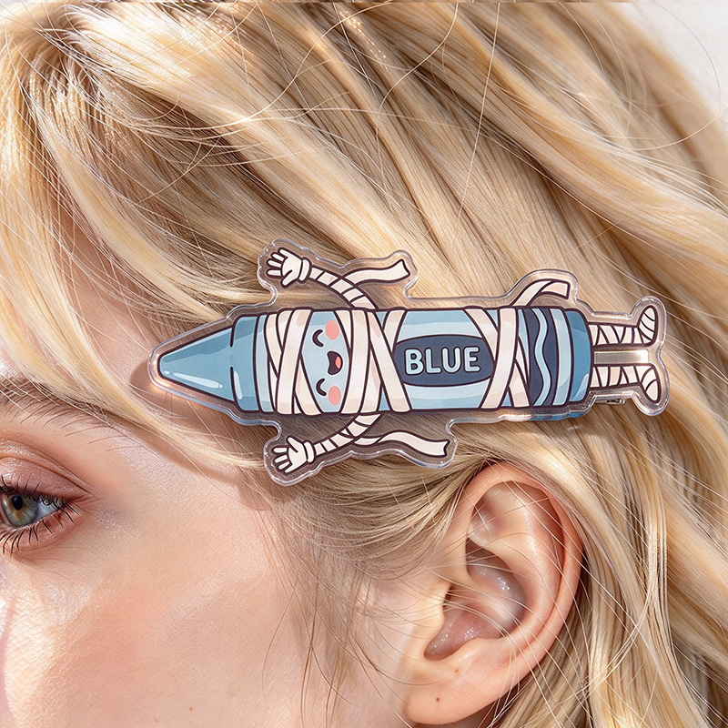 Kawaii Mummy Wrapped Blue Crayon Acrylic Duckbill Hair Clips