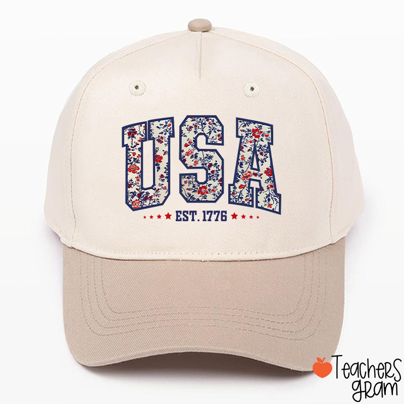 Retro Floral USA Teacher Baseball Cap