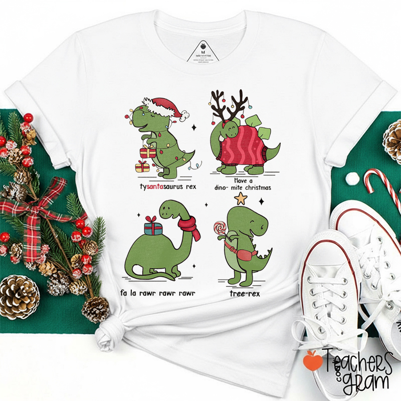 Christmas Dinosaur Teacher T-Shirt