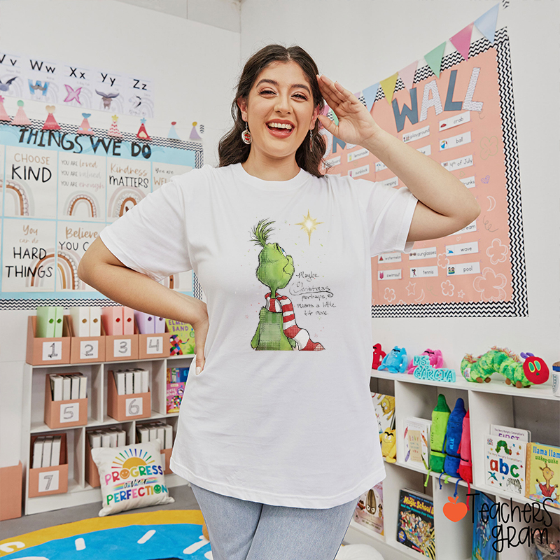 Retro Christmas Movie Green Guy Teacher T-Shirt