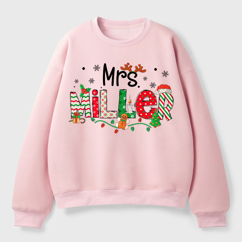 Personalized Teacher Name Christmas Teacher Fleece Sweatshirt