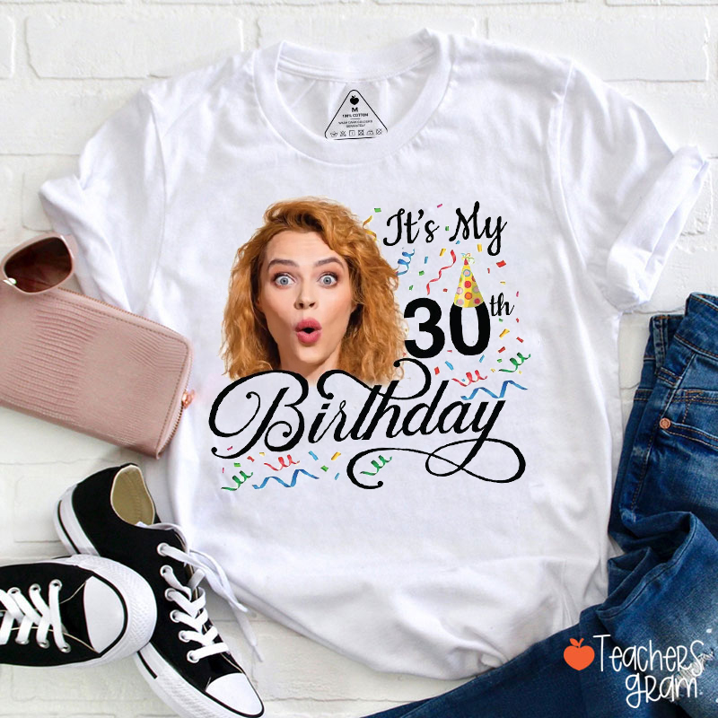 Personalized Photo 30th Birthday Party Group Teacher T-Shirt