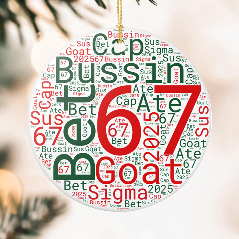 Bussin Ate 67 Goat Cap Bet Teacher Ceramic Christmas Ornament