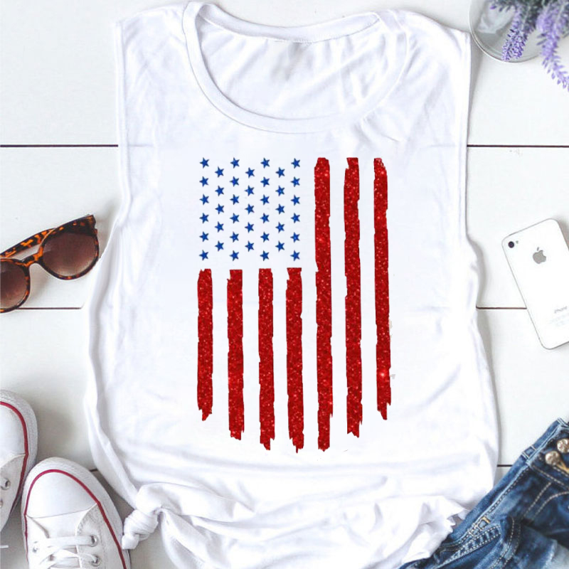 Glitter American Flag Teacher Tank Top