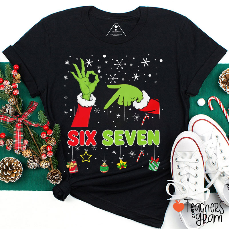 Trending Six Seven Meme Green Hand Teacher T-Shirt