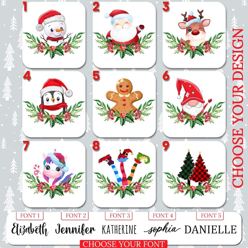 Personalized Christmas Santa Snowman Penguin Reindeer Tree Teacher Tote Bag