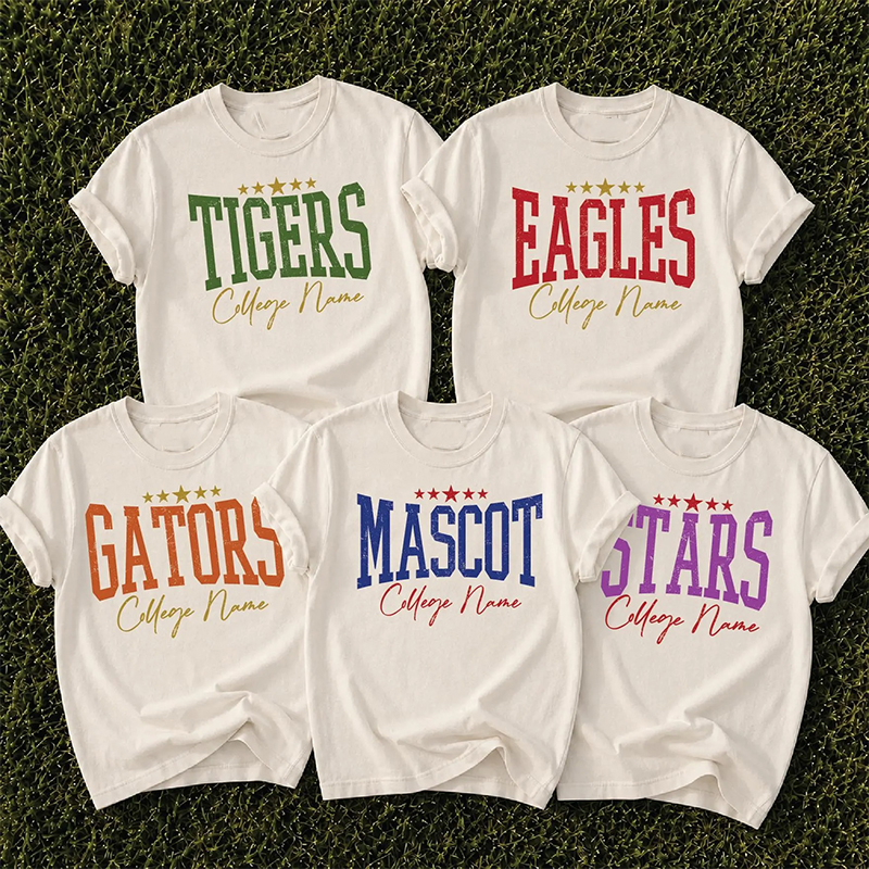 Personalized Mascot And School Name Star Distressed Graphic Teacher T‑Shirt