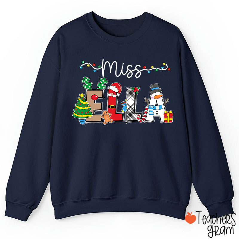 Personalized Name Cute Christmas Elements Teacher Sweatshirt