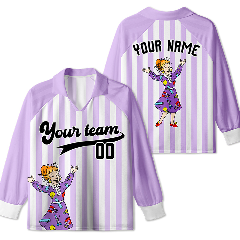 Personalized Team Name And Number Cartoon Girl Teacher Long Sleeve Collar Jersey