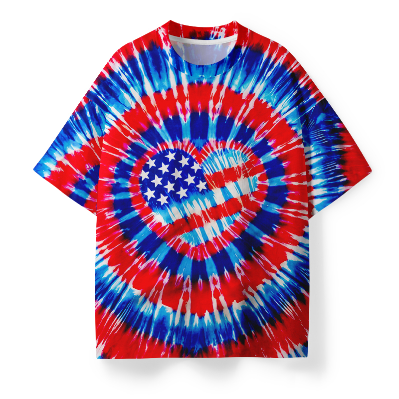 4th Of July Patriotic Red White Blue Heart Teacher Eco Oversized Graphic T-Shirt