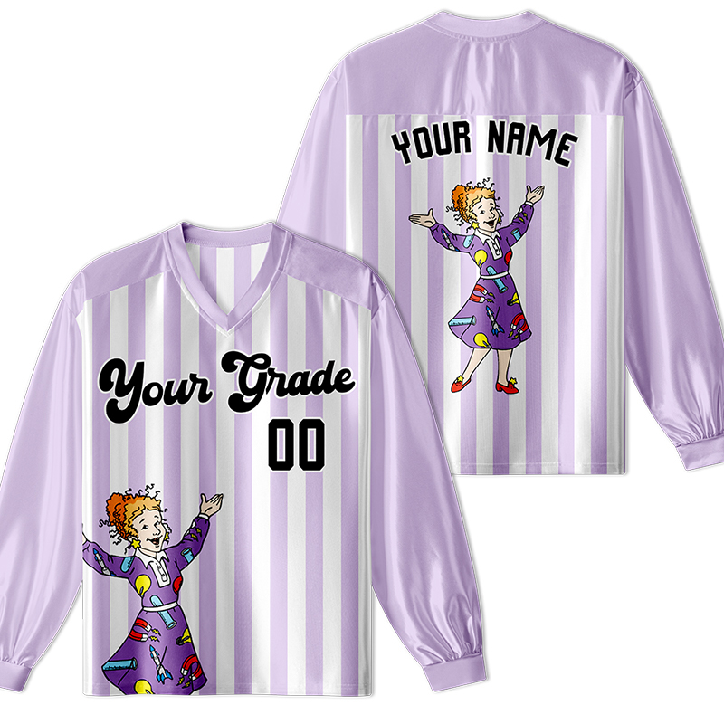 Personalized Team Name And Number Cartoon Girl Teacher Long Sleeve Jersey