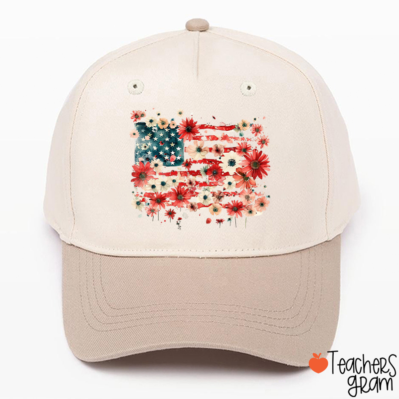 American Flag Floral Teacher Baseball Cap