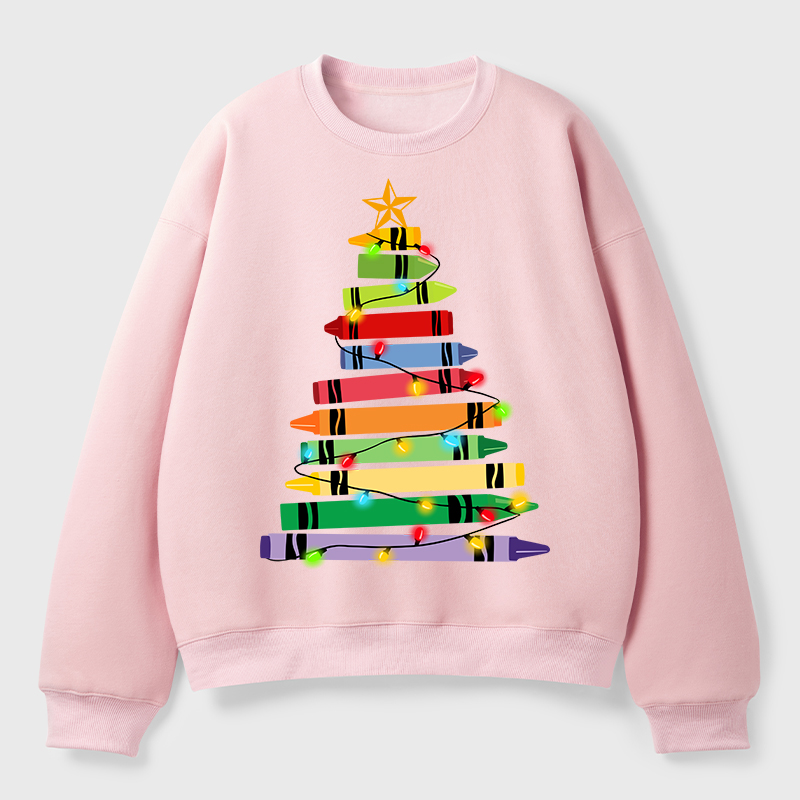 Crayons Tree Colored Ligths Teacher Fleece Sweatshirt