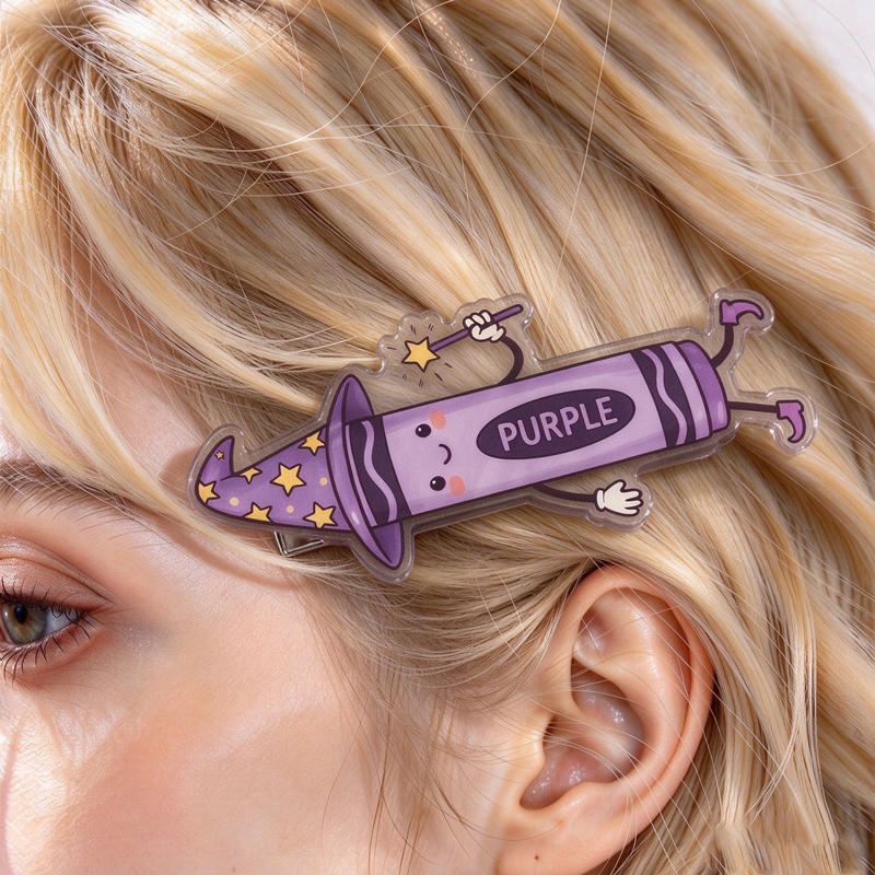 Cute Wizard Crayon With Magic Wand Teacher Acrylic Duckbill Hair Clips