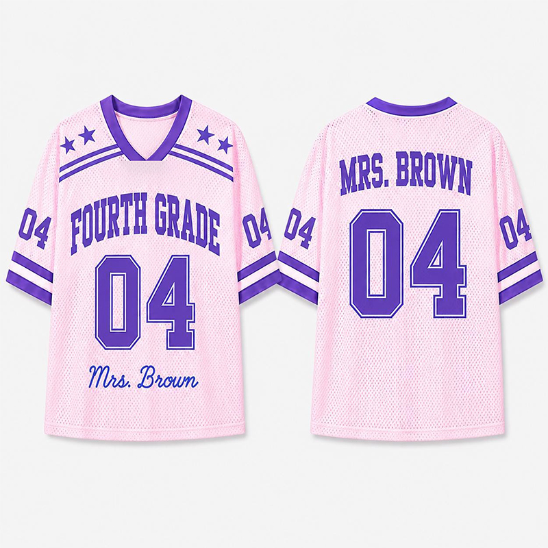 Personalized Grade And Name Preppy Solid First Day Teacher Mesh Jersey
