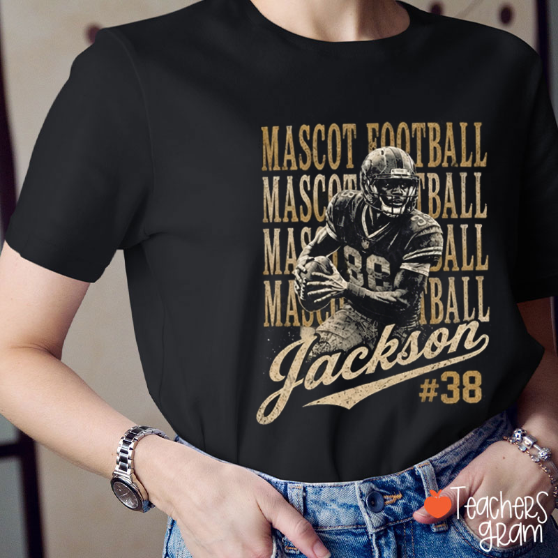 Personalized Mascot Name And Number Retro Sport Teacher T‑Shirt