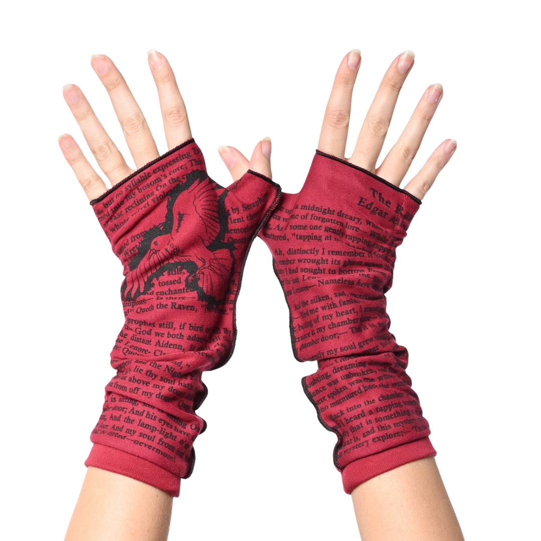 The Raven Writing Gloves _ Black and Gray Fingerless Gloves