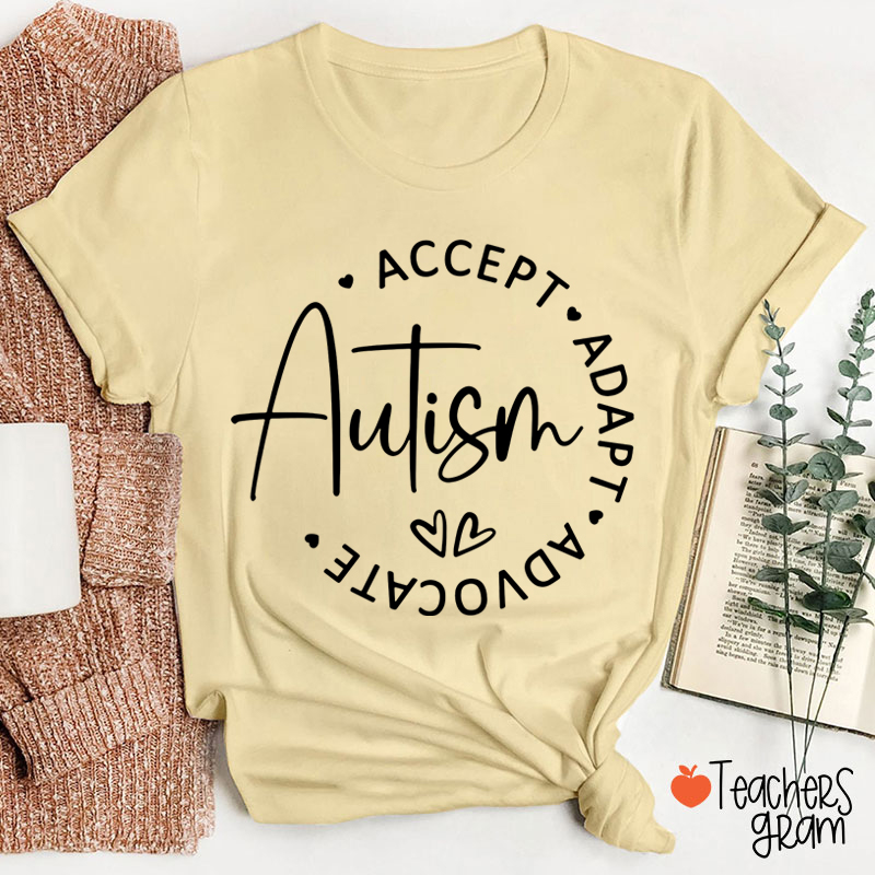 Accept Autism Adapt Advocate Teacher T-Shirt