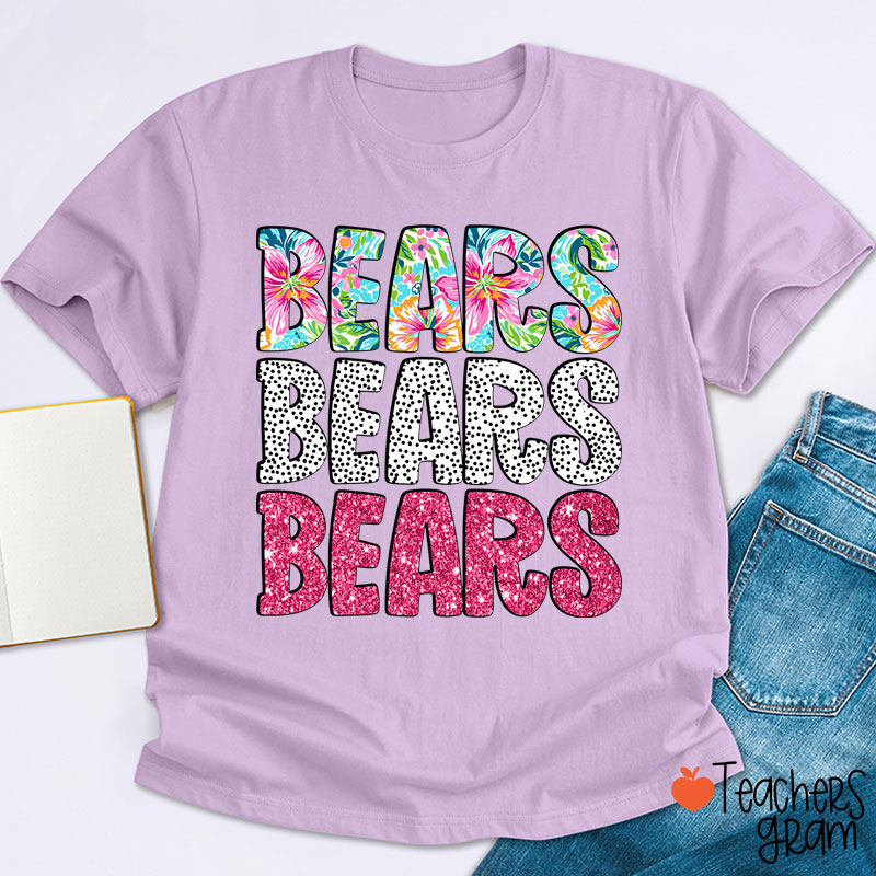 Personalized Mascot Flower Dot Pink Glitter Teacher T-Shirt