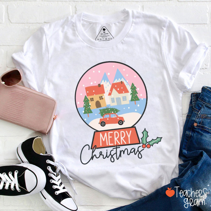 Merry Christmas Snow Globe Teacher T-Shirt