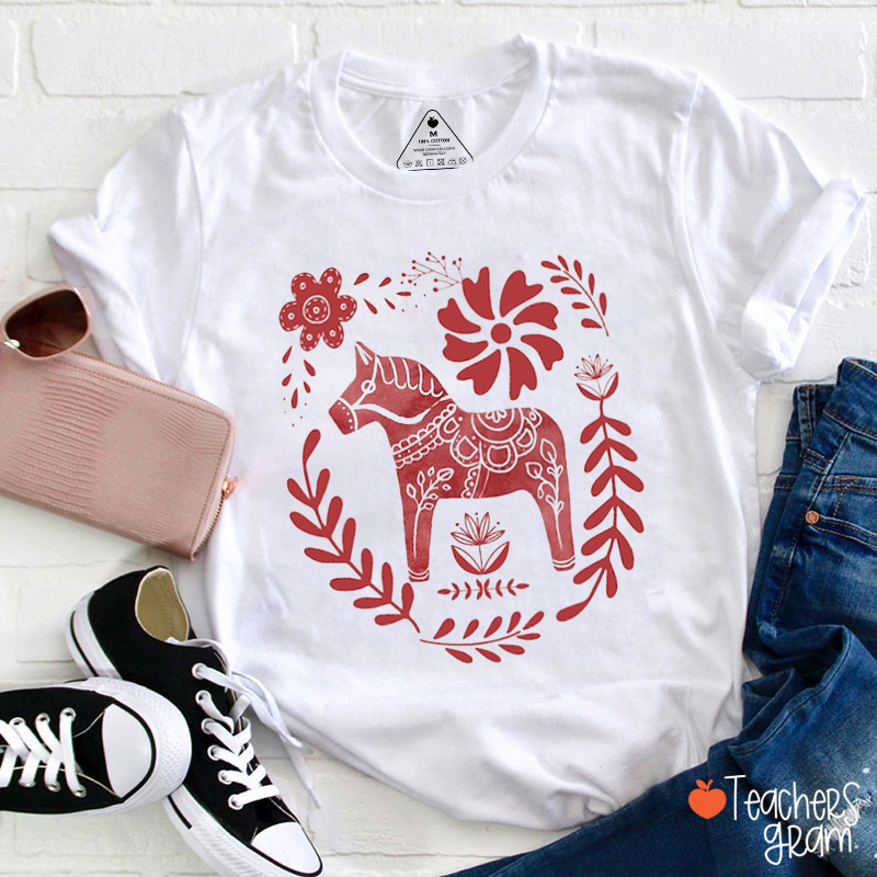 Nordic Christmas Swedish Folk Art Teacher T-Shirt