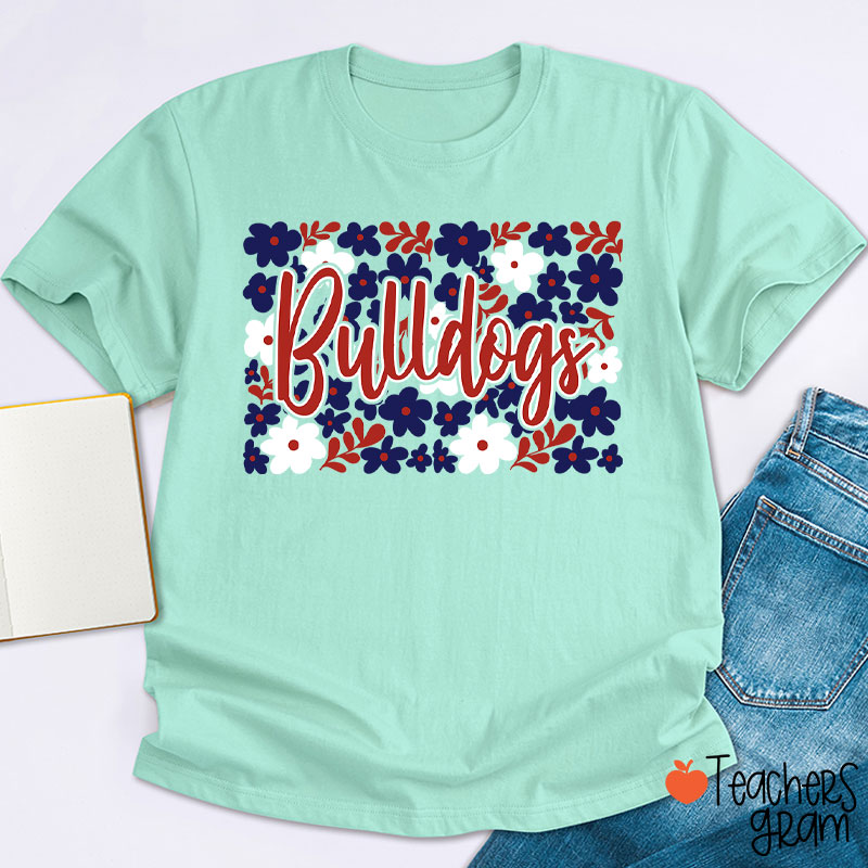 Personalized Mascot Flowers Contrasting Colors School Spirit Teacher T-Shirt