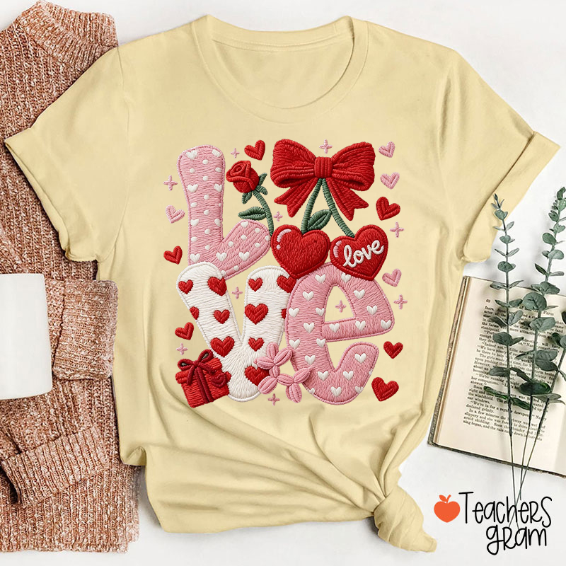 Faux Yarn Love And Rose Teacher T-Shirt